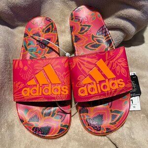 NWT FARM Rio Slide Sandals Adidas Collaboration Women's Size 11 Red Floral Print